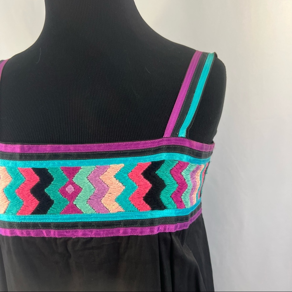 Embroidered Shift Dress Womens S Small Colorful Aztec Geometric Black Midi - Picture 2 of 3